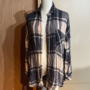 Free People Navy and pink flannel